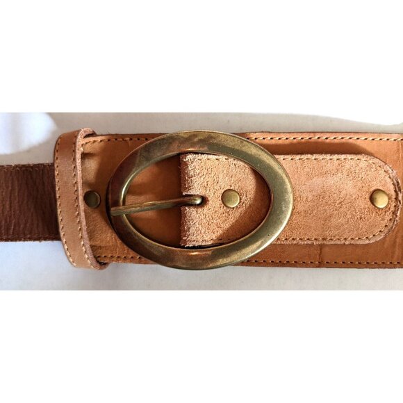 BCBG Maxazria Belt Brown Genuine Leather Wide Narrow Width Brass Buckle Size S - Picture 12 of 16